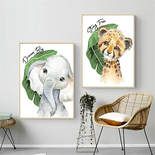 Miniatura 5 de Kiddale Juego de 6 impresiones en lienzo de dibujos animados de animales (8 x 10, sin marco), ciervo, búho, conejo, ardilla, zorro, panda, safari,