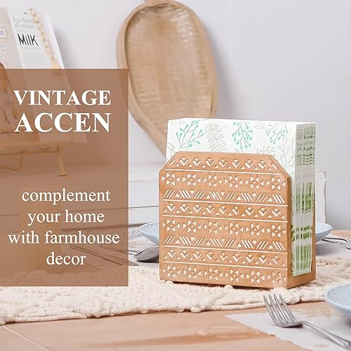 Miniatura 4 de NIKKY HOME Servilletero de madera bohemia para encimera de granja