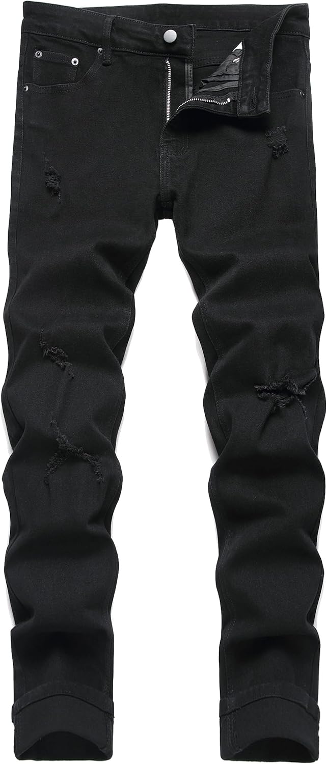 LZLER Mens Ripped Jeans,Distressed Destroyed Slim Fit Straight Leg Denim Pant with Holes