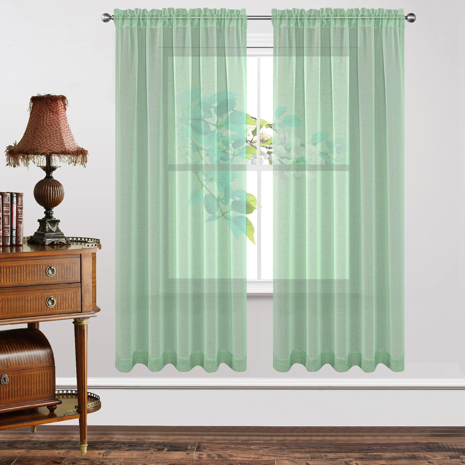 Joydeco White Sheer Curtains 63 Inch Length 2 Panels Set, Rod Pocket Semi Sheer Curtains for Bedroom Living Room, Window Treatments Voile Drapes (54x63 inch, Off White)