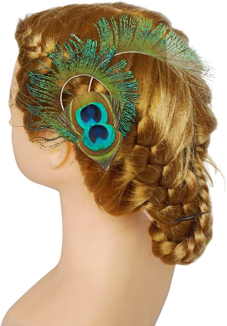 Blank K Peacock Feather Hair Clips Wedding Prom Carnival Headpieces Derby Tea-Party Hat Blue