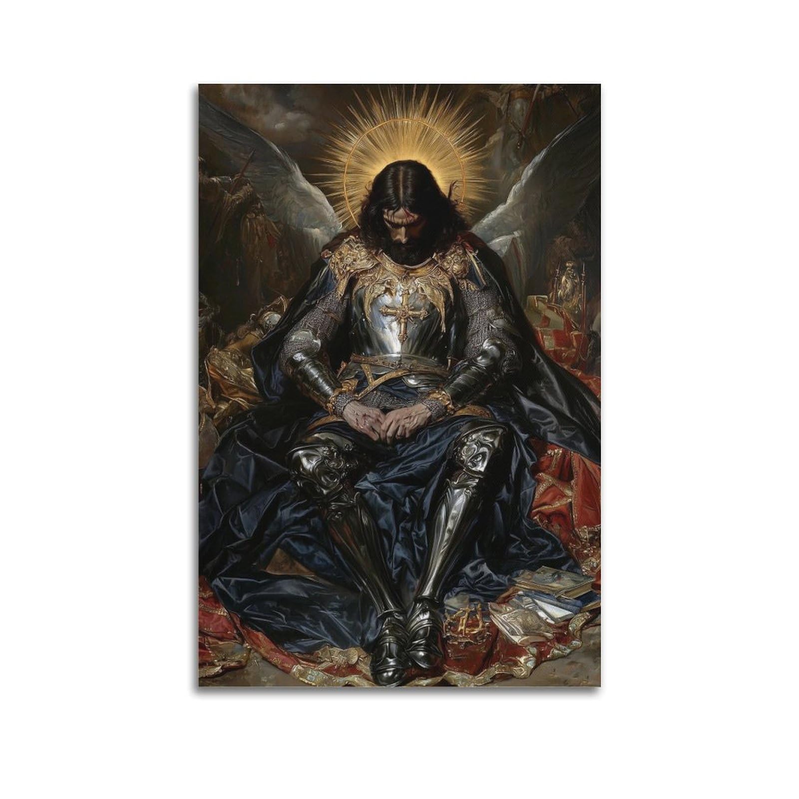XKUGA Catholic Poster Sacred Knight Saint Archangel Michael Modern Decorative Canvas Prints - Ideal Wall Art for Family, Man Cave, Game Room, Boys & Girls Bedroom 16x24inch(40x60cm)