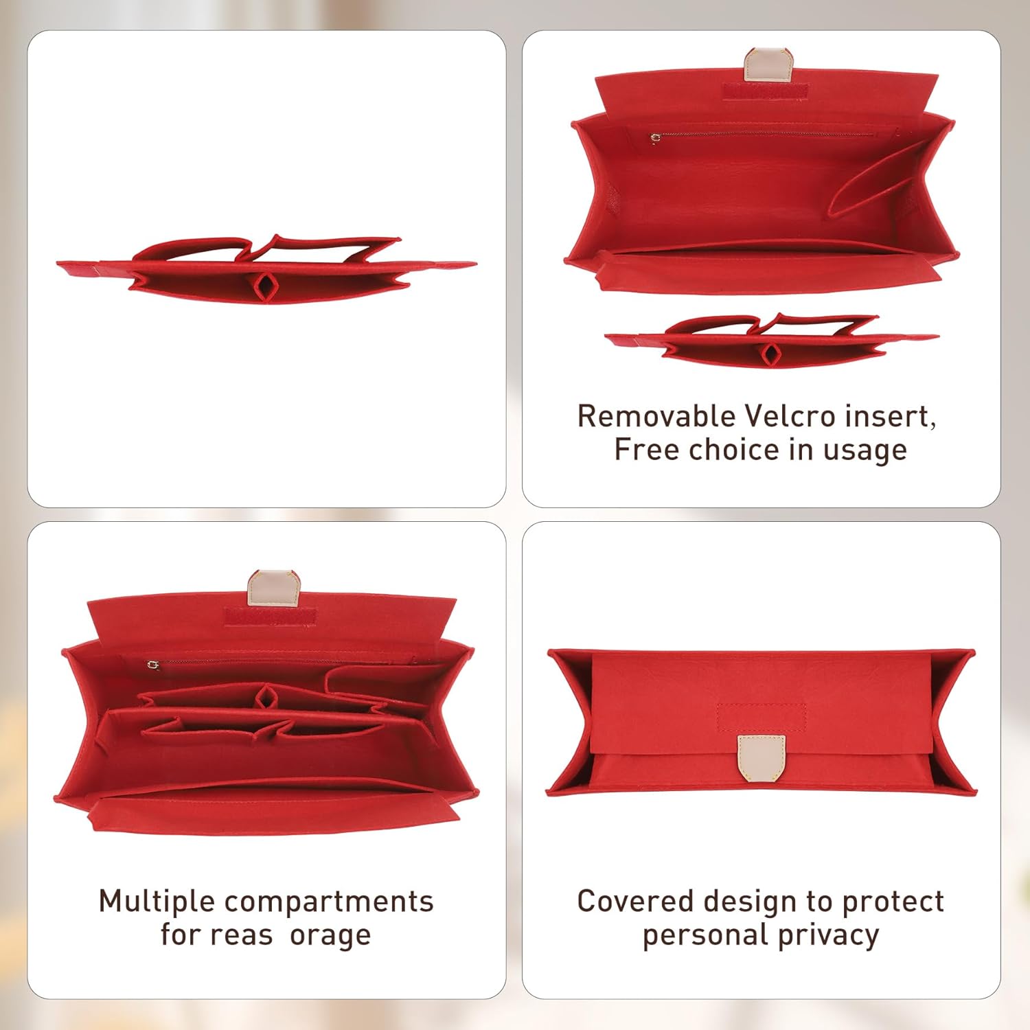 Doxo Purse Organizer Insert, Felt Tote Organizer with Zipper, Bag Insert Organizer Perfect for Lv Onthego MM 35 & D Medium Book Tote Bag (Red-With Cover) - Image 5