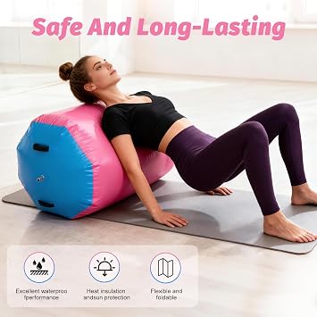 Air Roller Inflatable Gymnastics Tumbling Barrel, Gymnastics Mat Air Barrel with Electric Pump, Tumble Track Mat Backbend Trainer, Back Handspring Mat for Yoga Gym Training Backflip Home Use, 70*90cm