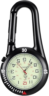 Hemobllo Clip-on Light Alloy Unisex Backpack Buckle Belt fob Watch Black with White dial Ideal for Doctors Climbing Black