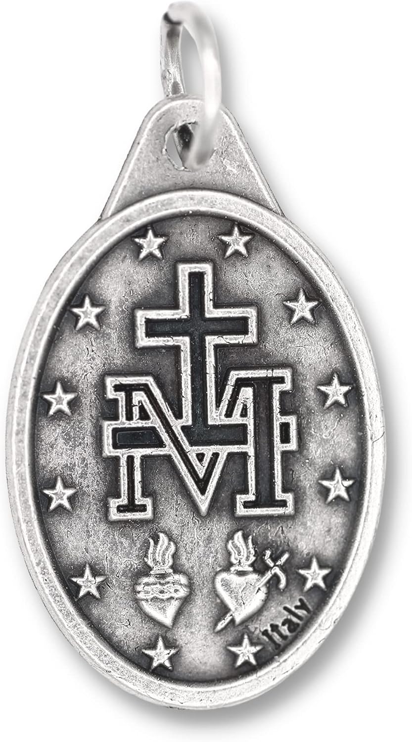Caritas et Fides Bulk Pack of 10 - Miraculous Medal Pendant for Necklace -1" Oval Silver Oxidized Miraculous Medals Pendant for Necklace, Medals for Jewelry Catholic, Made in Italy - Image 3