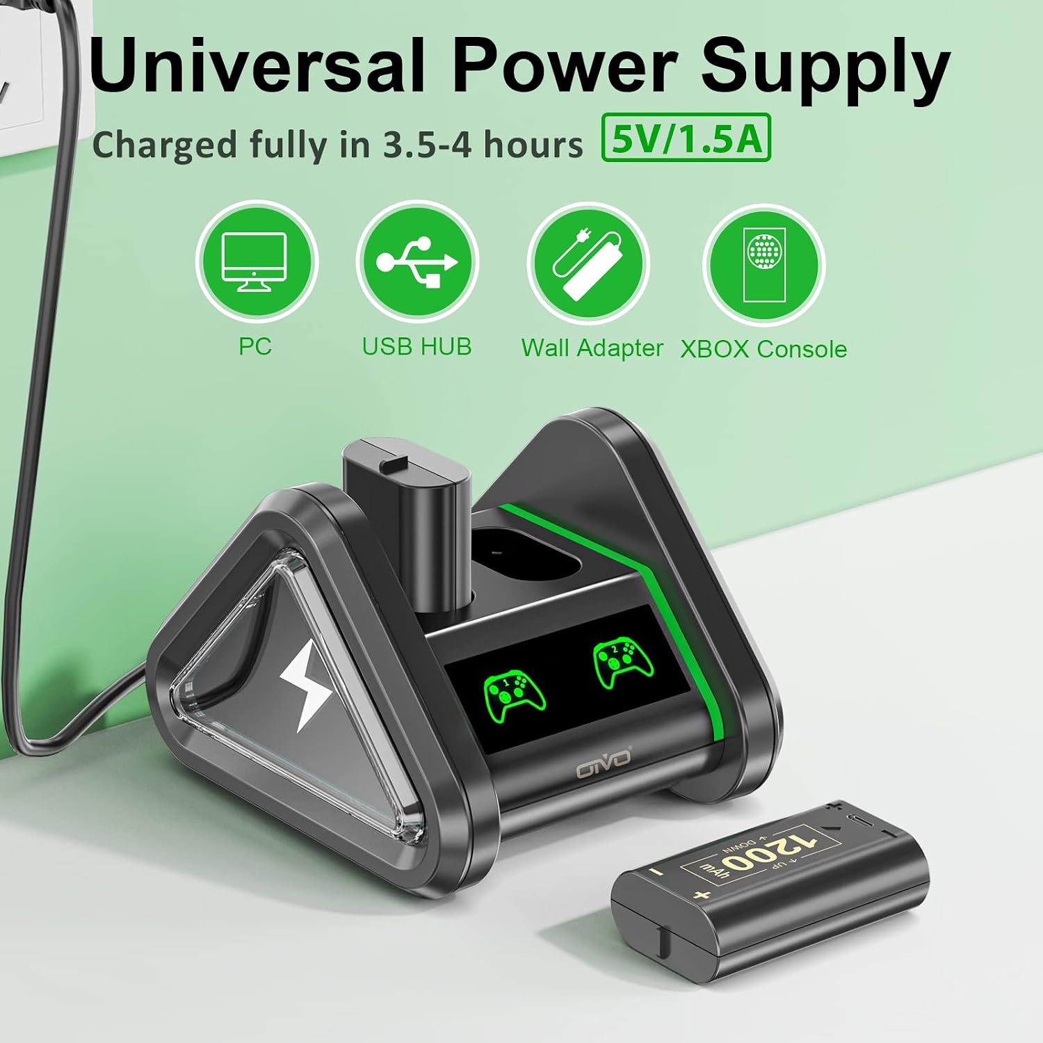 Rechargeable Battery Pack with Charger Station for Xbox, 2 x 1200mAh Rechargeable Controller Battery Pack with Charging Dock for Xbox Series X|S/Xbox One X|S/Elite Controllers - USB-C Cable Included
