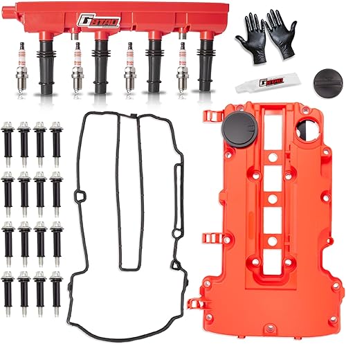 Upgraded Ignition Coil Pack & Spark Plug & Engine Valve Cover with Gaskets, Bolts & Oil Filler Cap for 1.4L 1.8L L4 2011-2021 Chevy Cruze Sonic Trax Volt Buick Encore, Fits Cadillac ELR Replaces UF669