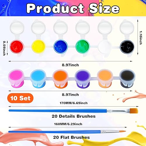 Miniatura 2 de Juego de 160 piezas de pintura acrílica juego de pintura lavable para niños 10 juegos de tiras de pintura acrílica de 12 colores con 40 pinceles de