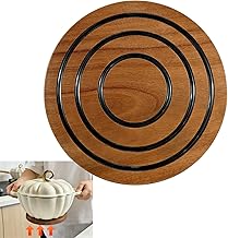 8 Inch Magnetic Wooden Trivets, Acacia Wood Pot Holder with 3 Heat-Resistant Silicone Rings, Kitchen Round Magnetic Trivet for Cast Iron Pots, Pans and Hot Dishes