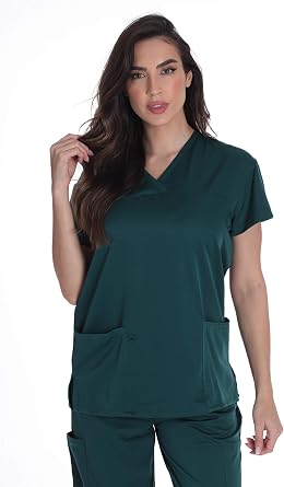 Just Love Solid Stretch Scrub Top for Women Mock Wrap Nursing Shirt