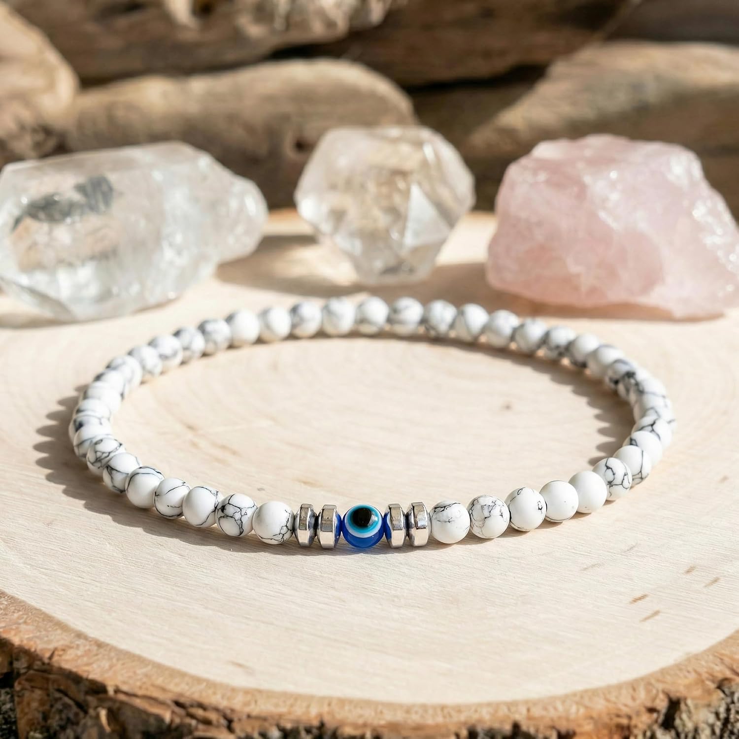 Evil Eye Protection Bracelet – Natural Stone Beaded Stretch Bracelet with Blue Evil Eye Charm for Good Luck & Negative Energy Shielding – Unisex Jewelry Bracelets for Women Gifts for Birthday/Anniversary/Christmas