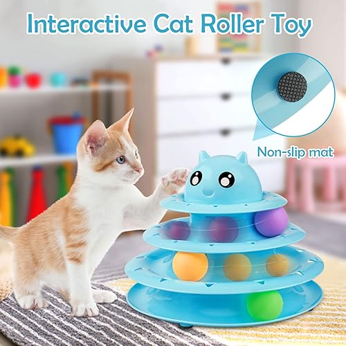 Miniatura 5 de UPSKY Juego de 20 rodillos de juguete para gatos de 3 niveles para gatos de interior, juego de gatitos con teaser, ratones, resorte y varios