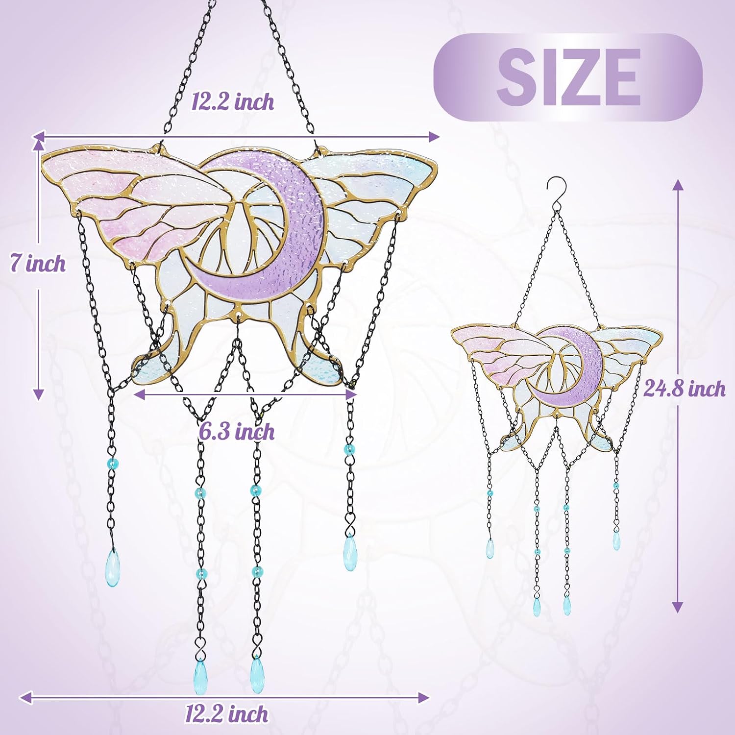 MUMTOP Purple Butterfly Stained Glass Suncatcher - Stained Glass Window Hanging, Ramadan Hanging Ornaments Wall Art Embrace Moon for Home Garden Decor Gift