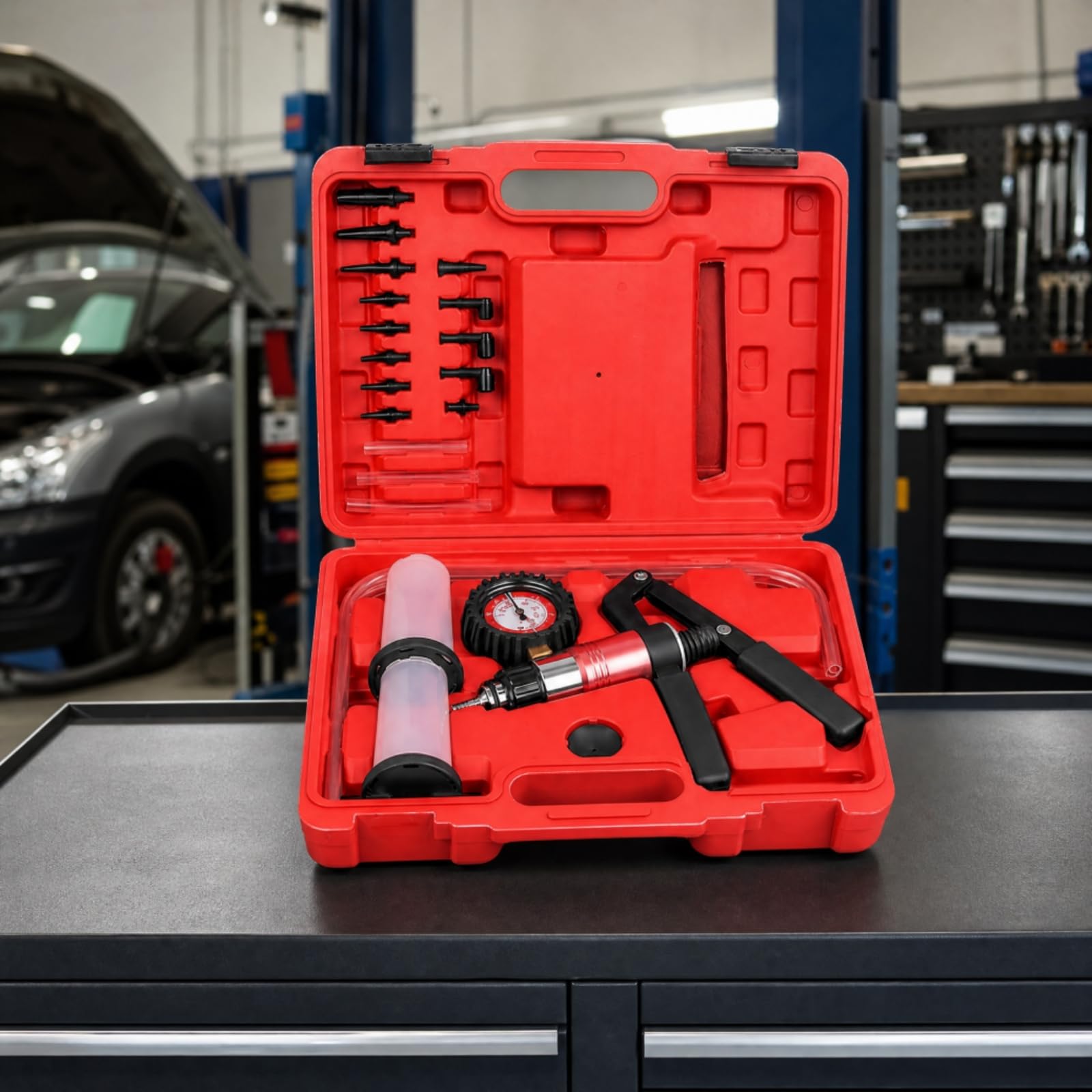 Manuelle Kfz-Vakuumpumpe bedienen Handvakuumpumpe mit Vakuummeter ergonomisch für Heimwerker, Werkstatt, Garage