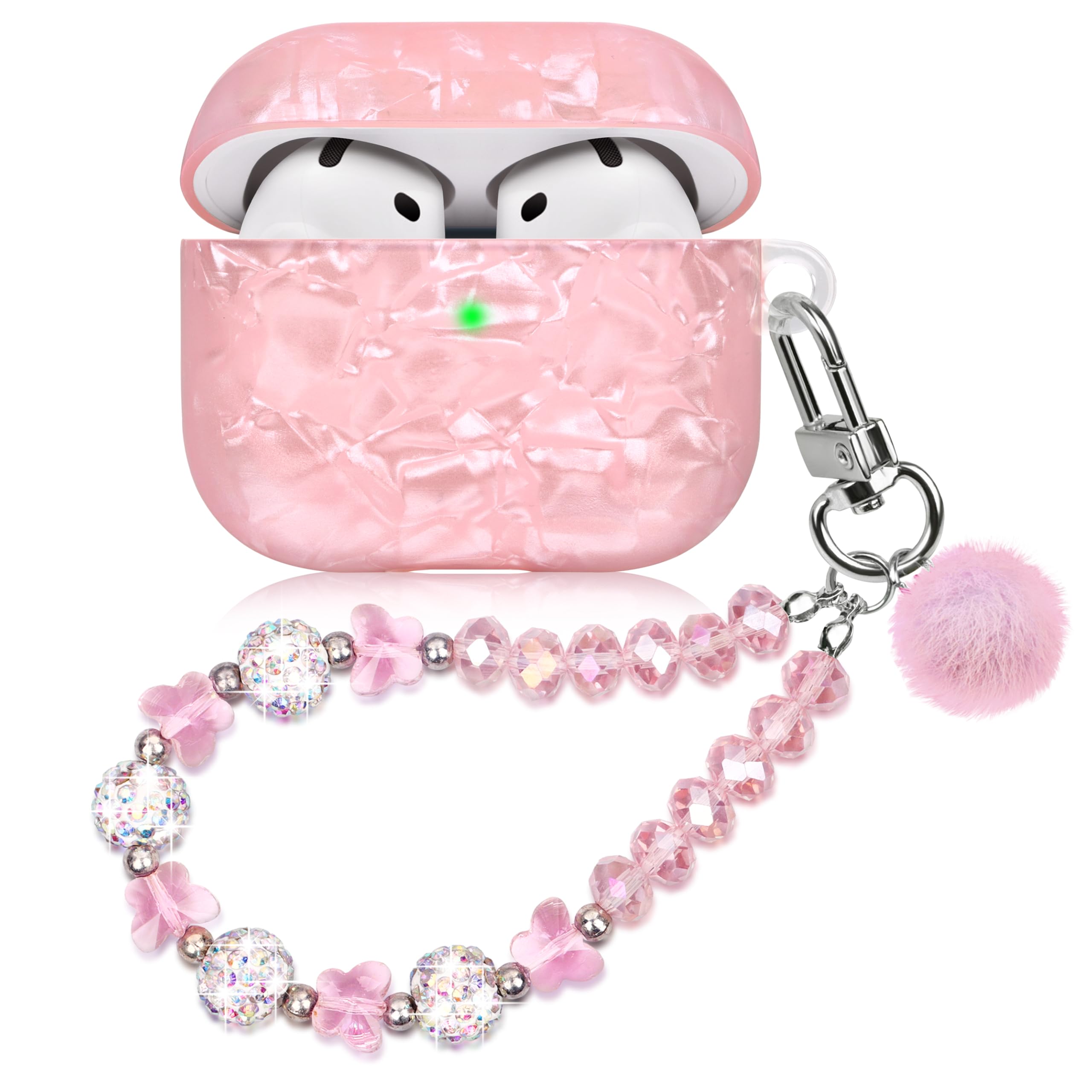 Cute Case for Airpods 4 with Pink Crystal Butterfly Charm Cover Compatible with Air Pods 4st Generation (2024) Shell for Teen Girls
