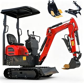 1.2T Mini Excavator – 13.5HP B&S Gasoline Engine EPA Certified,Equipped Hydraulic ThumbClip,200mm and 400mm Bucket for Trenches, Construction, Gardening,Unloading Included
