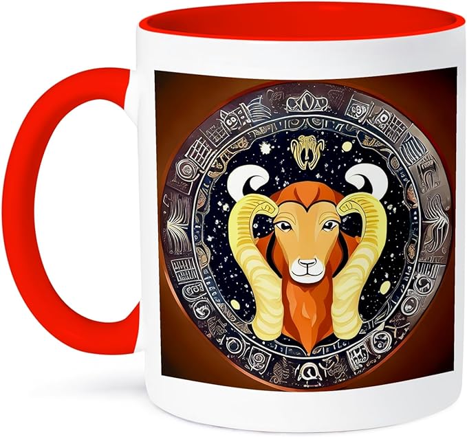 3dRose Zodiac Sign Aries Or Ram In Color As Viewed By AI. Funny gift for you 15oz Two-Tone Red Mug