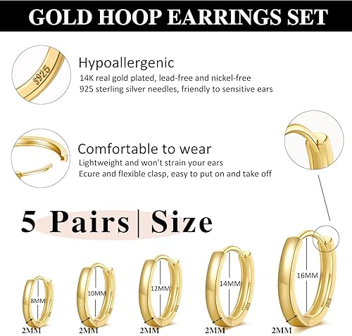 Miniatura 2 de Senteria 925 Sterling Silver Hoop Earring 5 Pairs Small Silver Hoop Earrings Hypoallergenic Silver Hoop Earring for Women Cartilage Sleepers Huggie