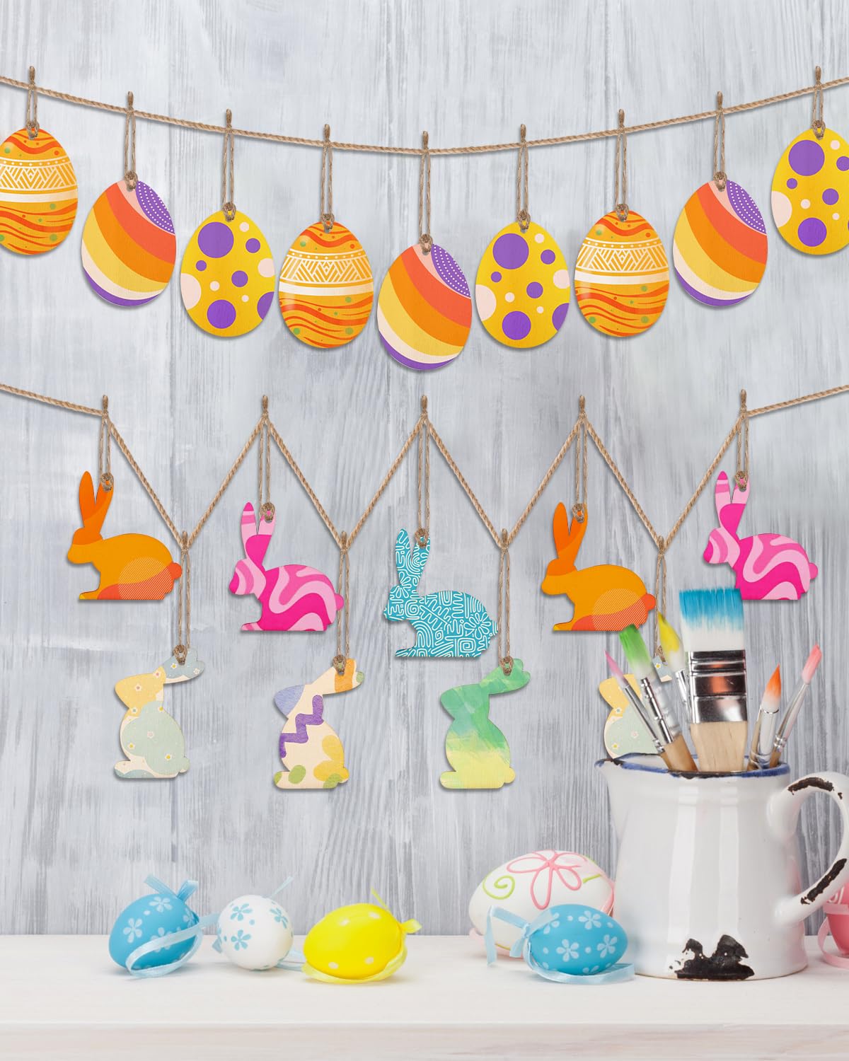 36 Décorations De Pâques En Bois à Suspendre - Lapins, Poules, Œufs - Kit DIY Enfants - 5 Cm