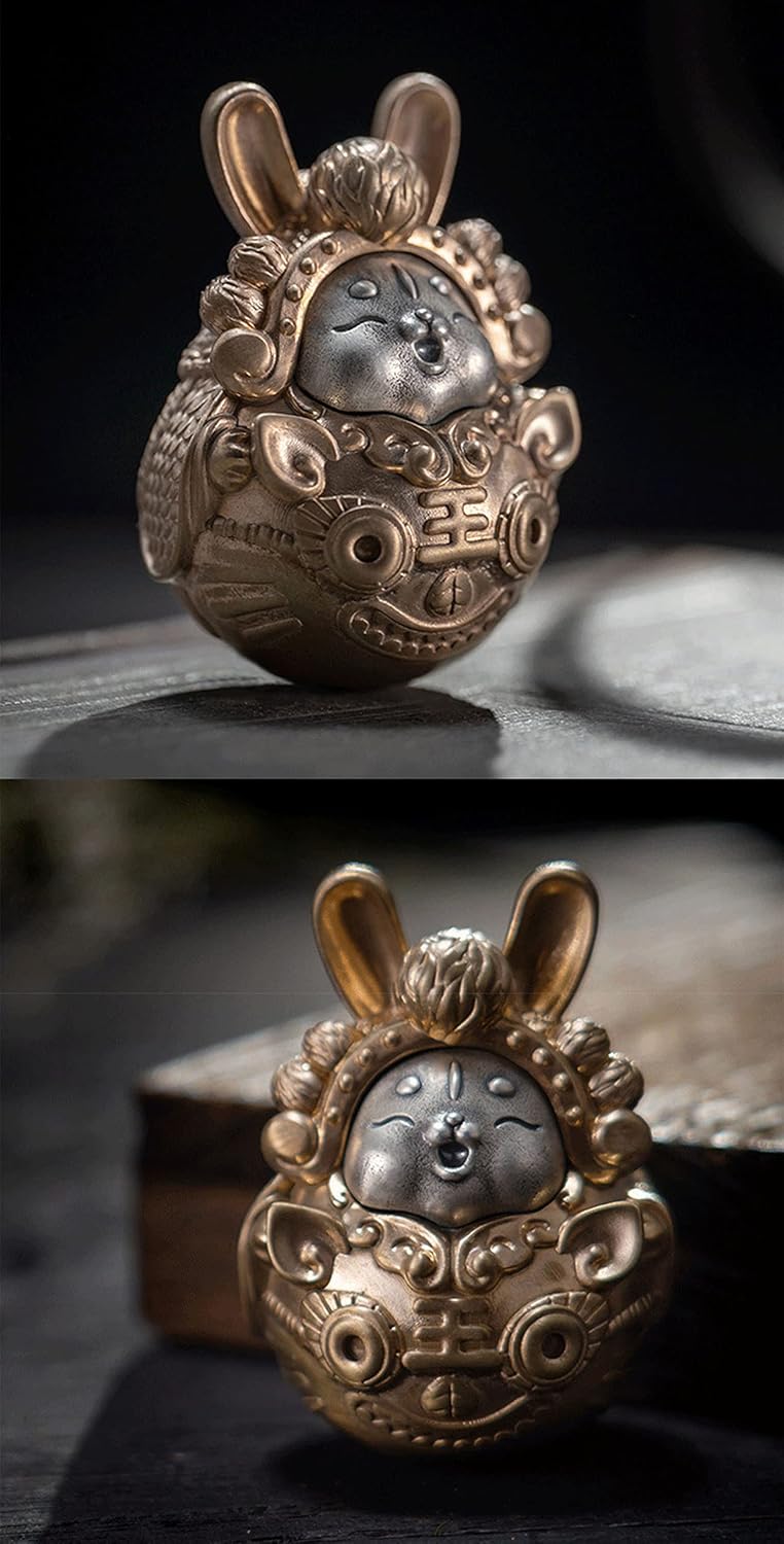 The Rabbit Lord Wobble Doll Solid Copper Decorative Ornament Antique Retro Style Creative Desktop Home Decor Unique Asian Fashion Decorative