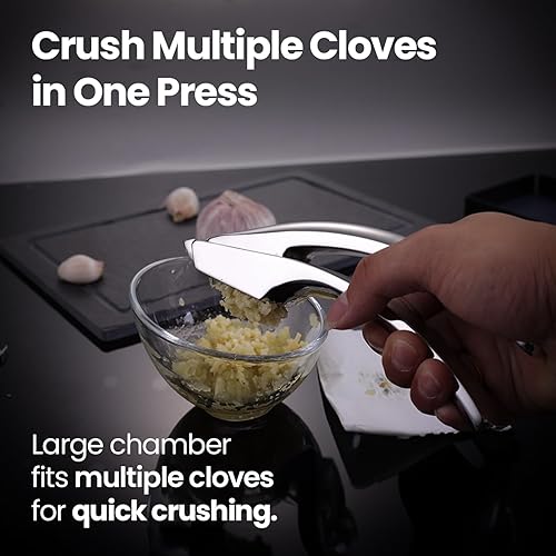Miniatura 3 de Prensa de Ajo Sin Necesidad de Pelar de Acero Inoxidable con Dos Asas Desmontables para Picar Grueso y Fino - Herramienta Premium para Picar Ajo,