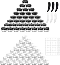 PIWOSGOL100 Piezas Botes Pequeños de Plástico 5g/5ml, Cosméticos Envase, Contenedores Cosmético de Viaje, Tarros Muestras de Cosméticos con Etiquetas Adhesivas y Mini Espátulas para Crema Loción
