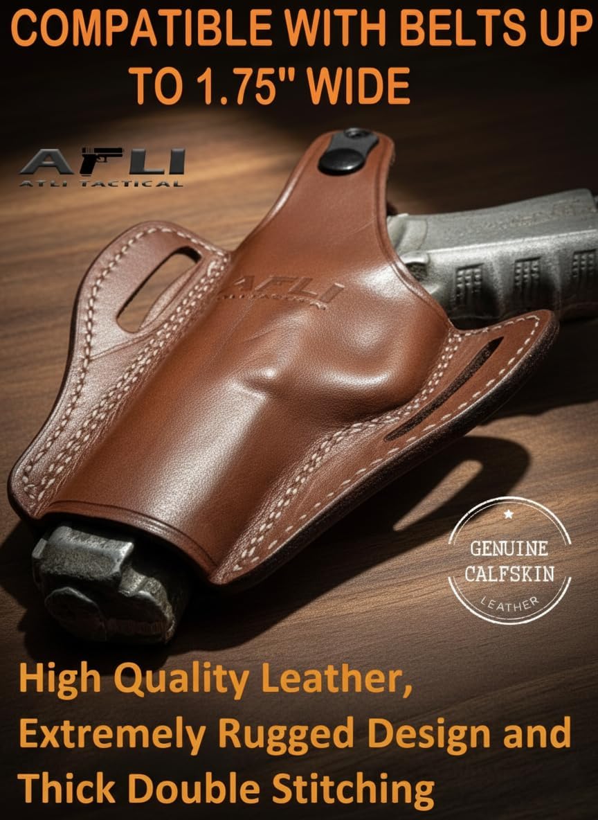 Canik TP9sf Holster Leather - for Canik TP9sf TP9da TP9sa, Sarsilmaz SAR 9 Sar9c, Sig P220, Springfield XD Compact 4" 45ACP Pistol - OWB Leather Gun Holster - OWB Pancake Holster