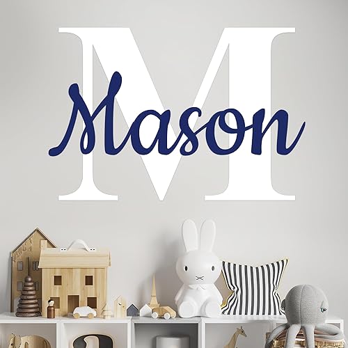 CRYPTONITE Personalized Name & Initial Vinyl Wall Decor I Baby Boy & Girl Nursery Wall Decal I Wall Stickers I Boys Bedroom Decor (Wide 30"x 20" Height)