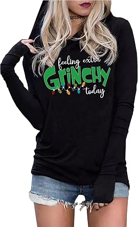 Susongeth Merry Christmas Hoodie for Women Funny Christmas Tree Graphic T-Shirt Xmas Casual Long Sleeve Hoodie Pullover Tops