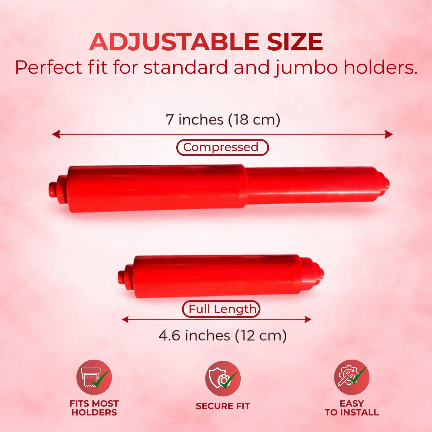 Soporte de papel higiénico rojo para barra de resorte, reemplazo de rodillo de papel higiénico, barra de repuesto estándar y de 7 pulgadas