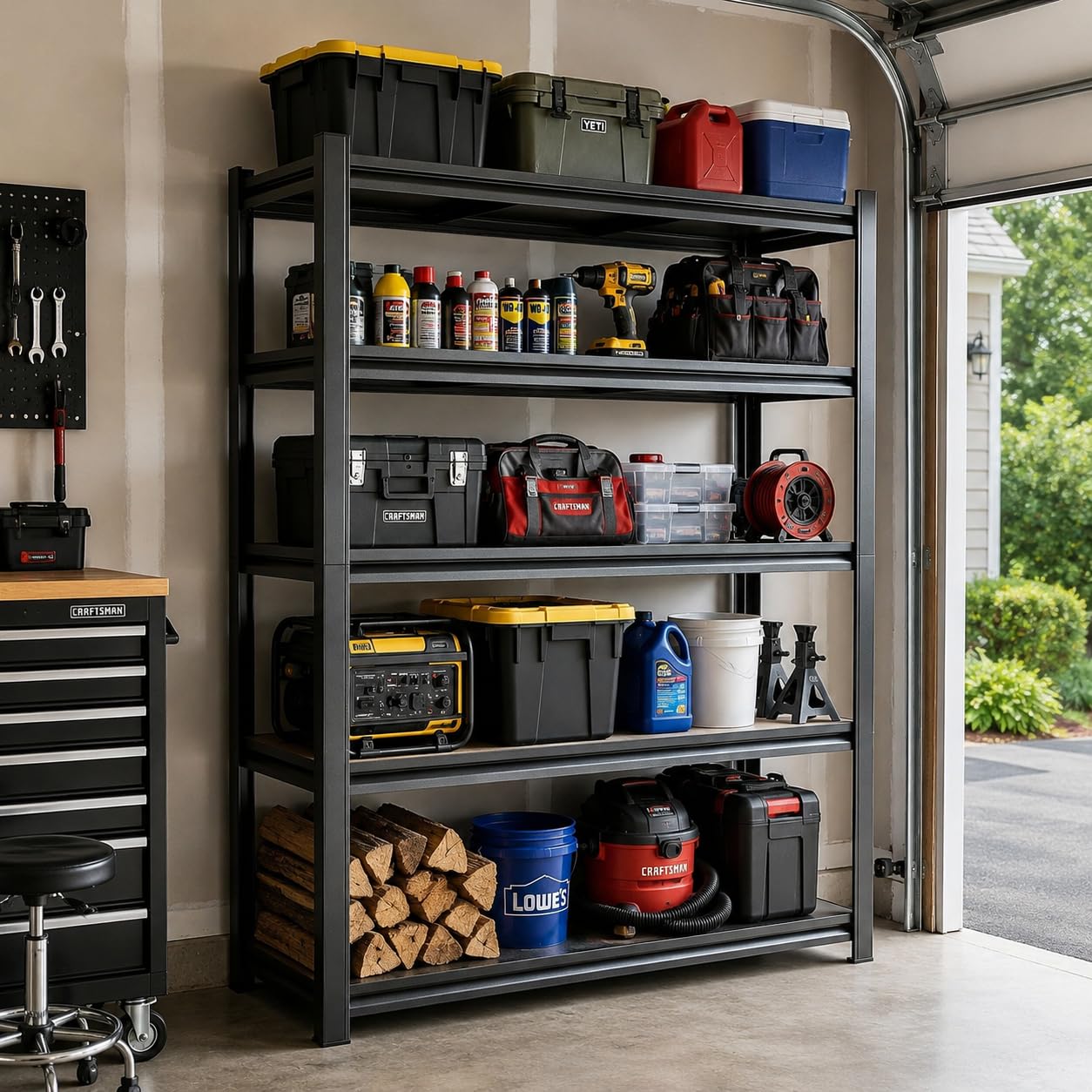 Wire Garage Shelving, 45.3"Wx 19.7"Dx 63"H Metal Storage Shelf, 2-in-1 5-Tier Adjustable 3000 lbs Heavy Duty Shelves Unit, Upgraded Reinforced Double-Layer Columns for Garage Basement Kitchen