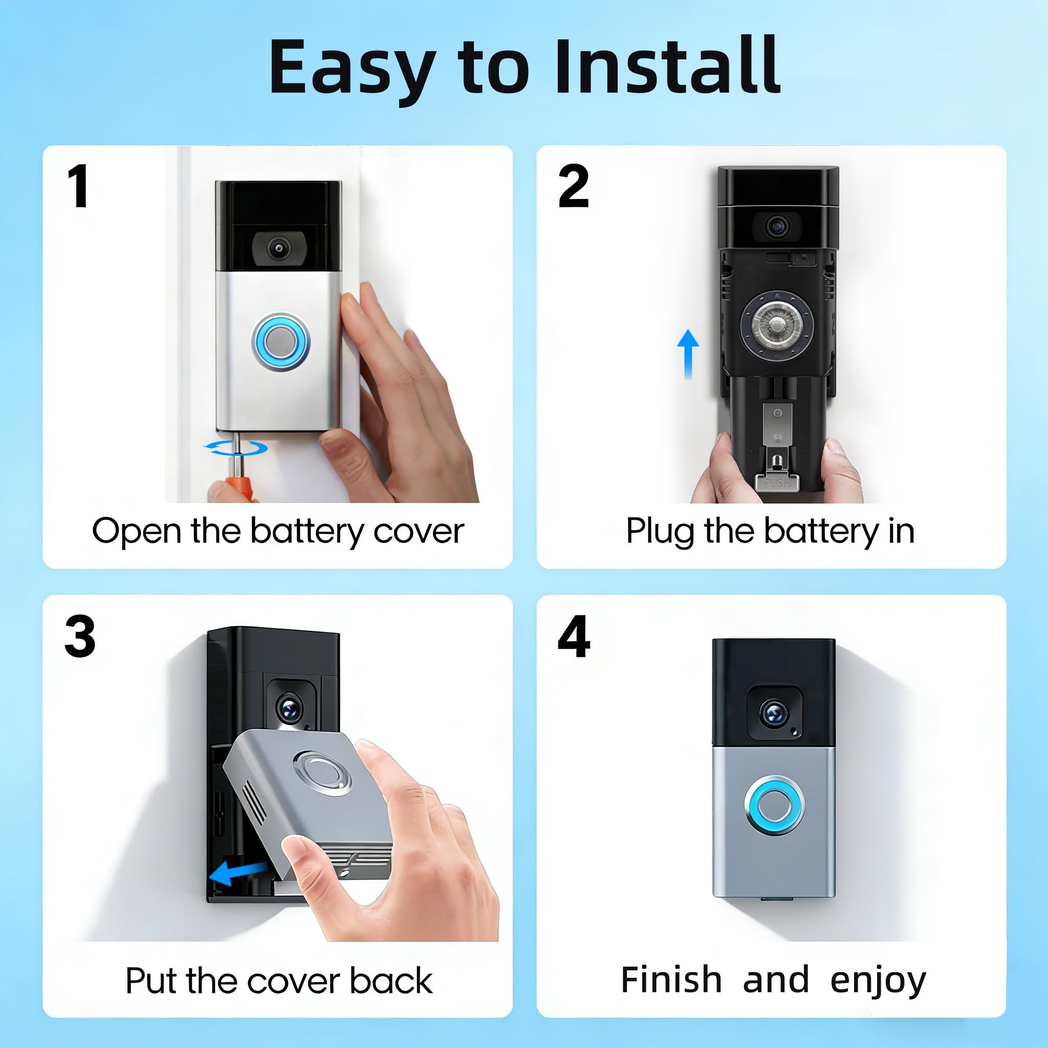 Confezione da 2 batterie da 6040 mAh, 3,65 V, compatibile con Ring-Doorbell-Camera 2/3/4/3 Plus, Stick Up Camera (2a e 3a generazione), Spotlight Cam e Peephole Cam