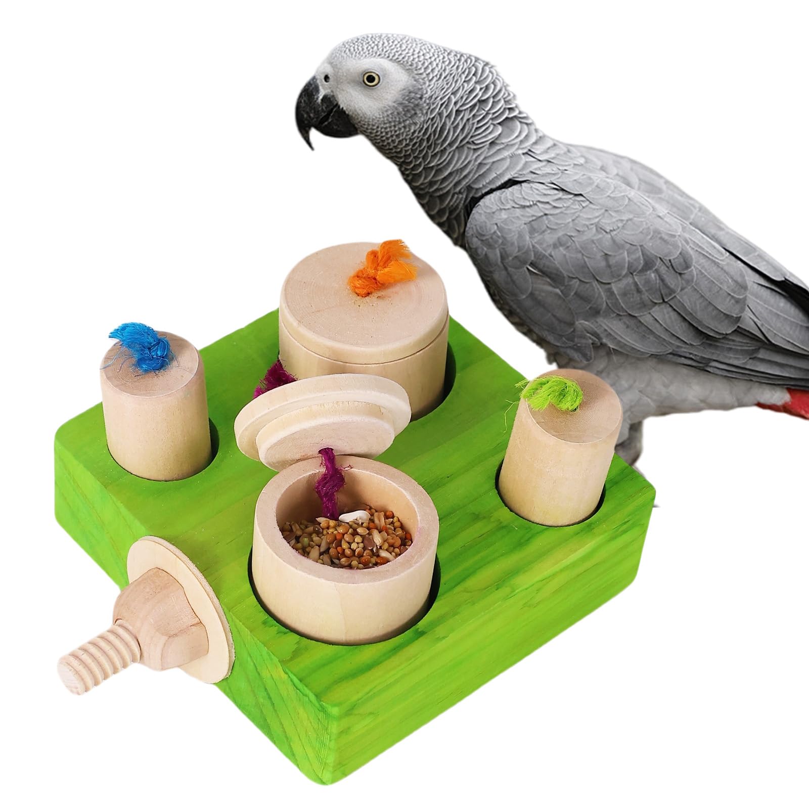 Birdie Puzzle Feeder - Interactive Foraging Toy for Parrots, Parakeets, Cockatiels, Conures | Mental Enrichment & Stimulation Game to Prevent Boredom (Green)
