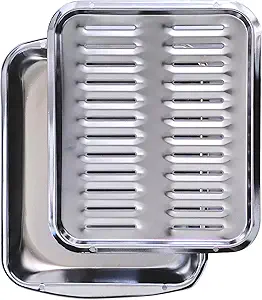 Broiler Pan for Oven 16.75” x 13” - Broiling Pan for Oven With Rack Withstands High Heat - Drip Tray Drains Fat and Circulates Heat - Broil and Grill Perfectly With Heavy Duty Broiler Pans (Silver)