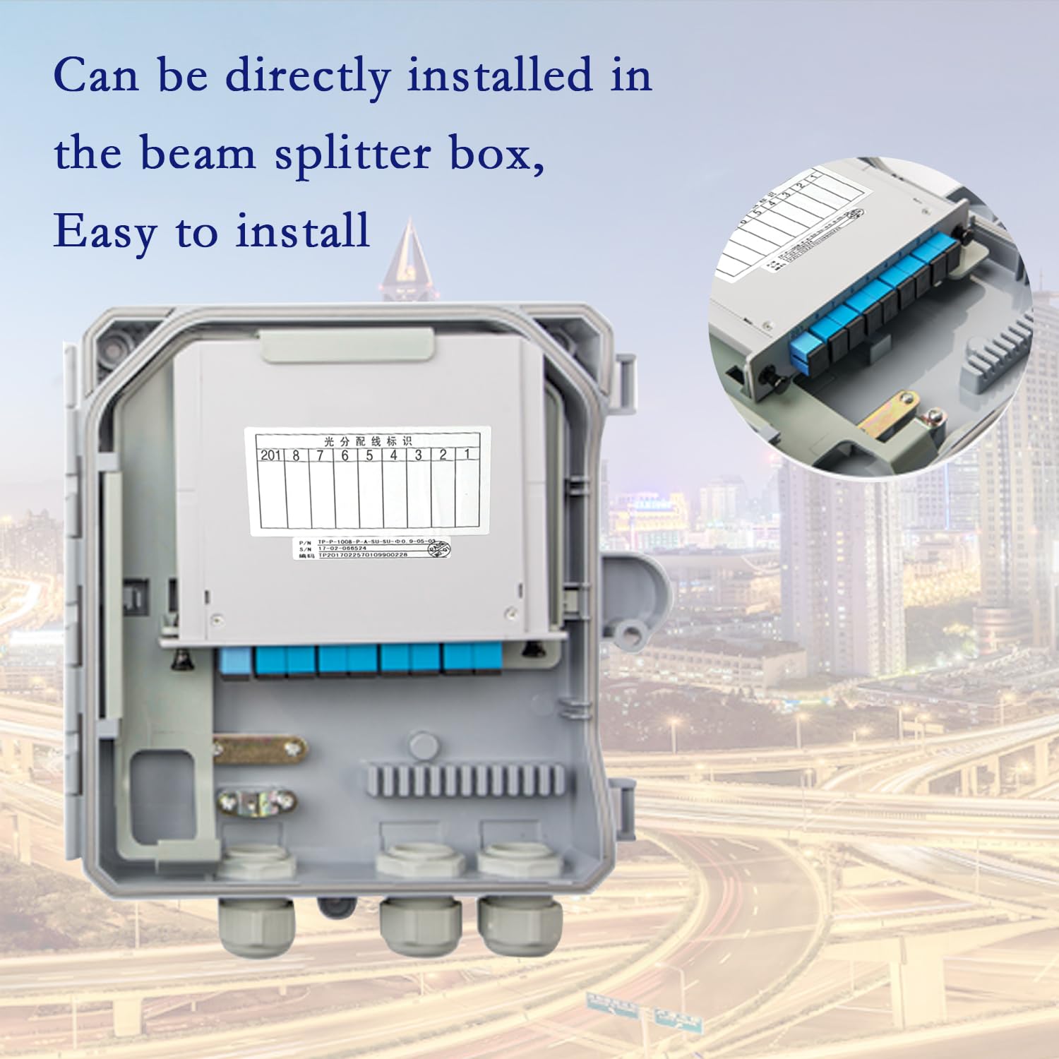 Splitter per fibra ottica 1 x 8 splitter per PLC plug-in per scatola di derivazione in fibra ottica KANGPING, utilizzato per rete dati CATV, apparecchiature di prova in fibra ottica, FTTH e FTTB