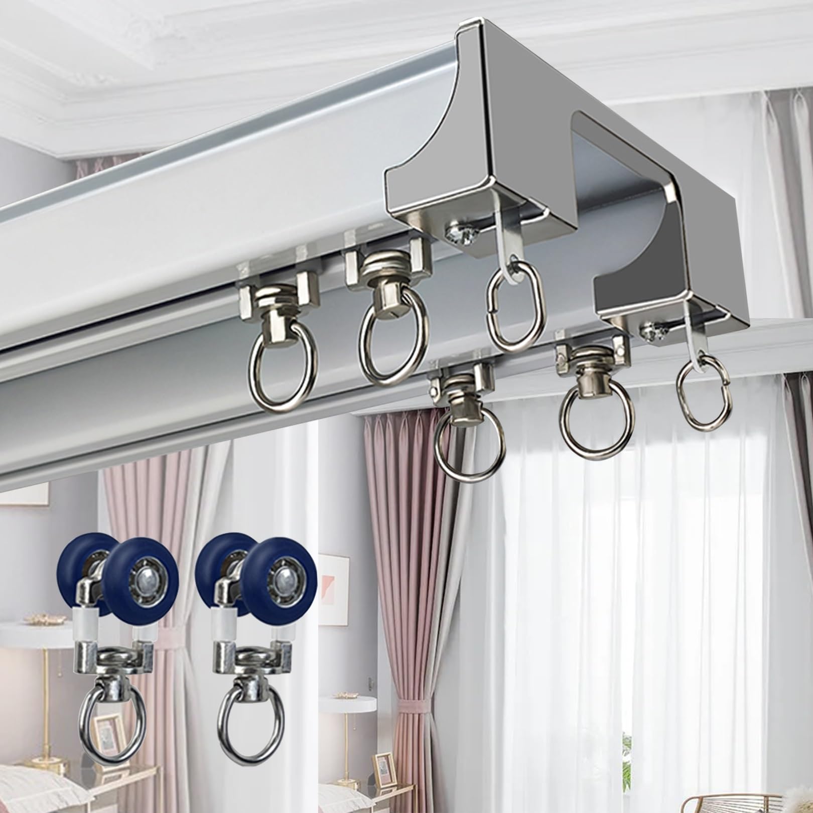 Tringle à rideaux double robuste pour plafond de grande fenêtre