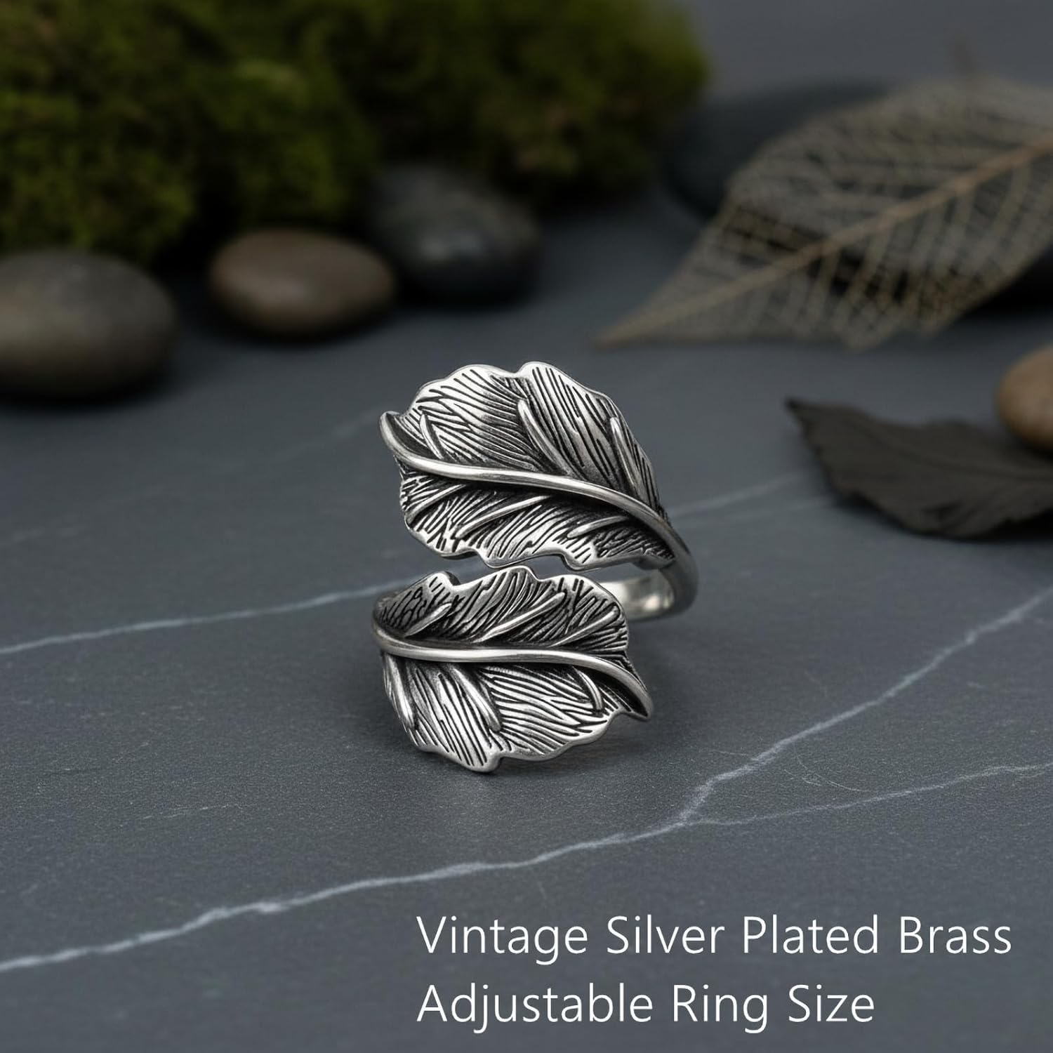 Leaf Ring, Vintage Silver Wrap Stackable Ring Personality Trendy Jewelry, Adjustable Open Stackable Statement Rings for Women - Image 7