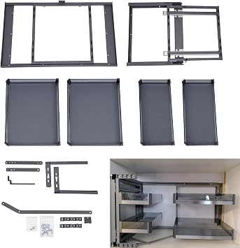 Blind Corner Cabinet for 14 Inch Organizer,Pull Out Kitchen Corner Cabinet,Magic Corner Pull Out Left or Right Handed Open,with 2 Tiers Swing Tray,Chrome Blind Corner Soft Close
