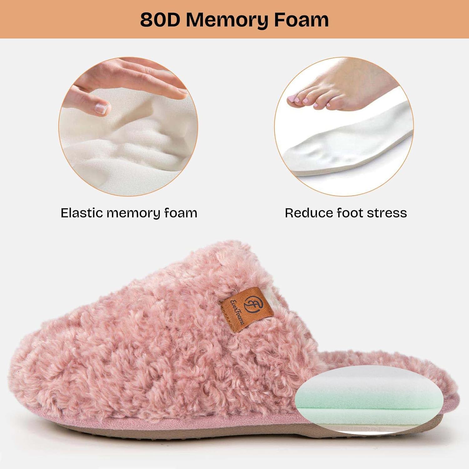 EverFoams Women's Fuzzy Slip-on Slippers Warm Cozy Soft Lightweight Memory Foam Indoor House Shoes - Image 4