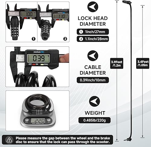 Miniatura 4 de Candado de bicicleta, 3.9 pies, combinación de 4 dígitos reiniciable, cerradura de cable antirrobo, bonitas cerraduras en espiral para bicicleta con
