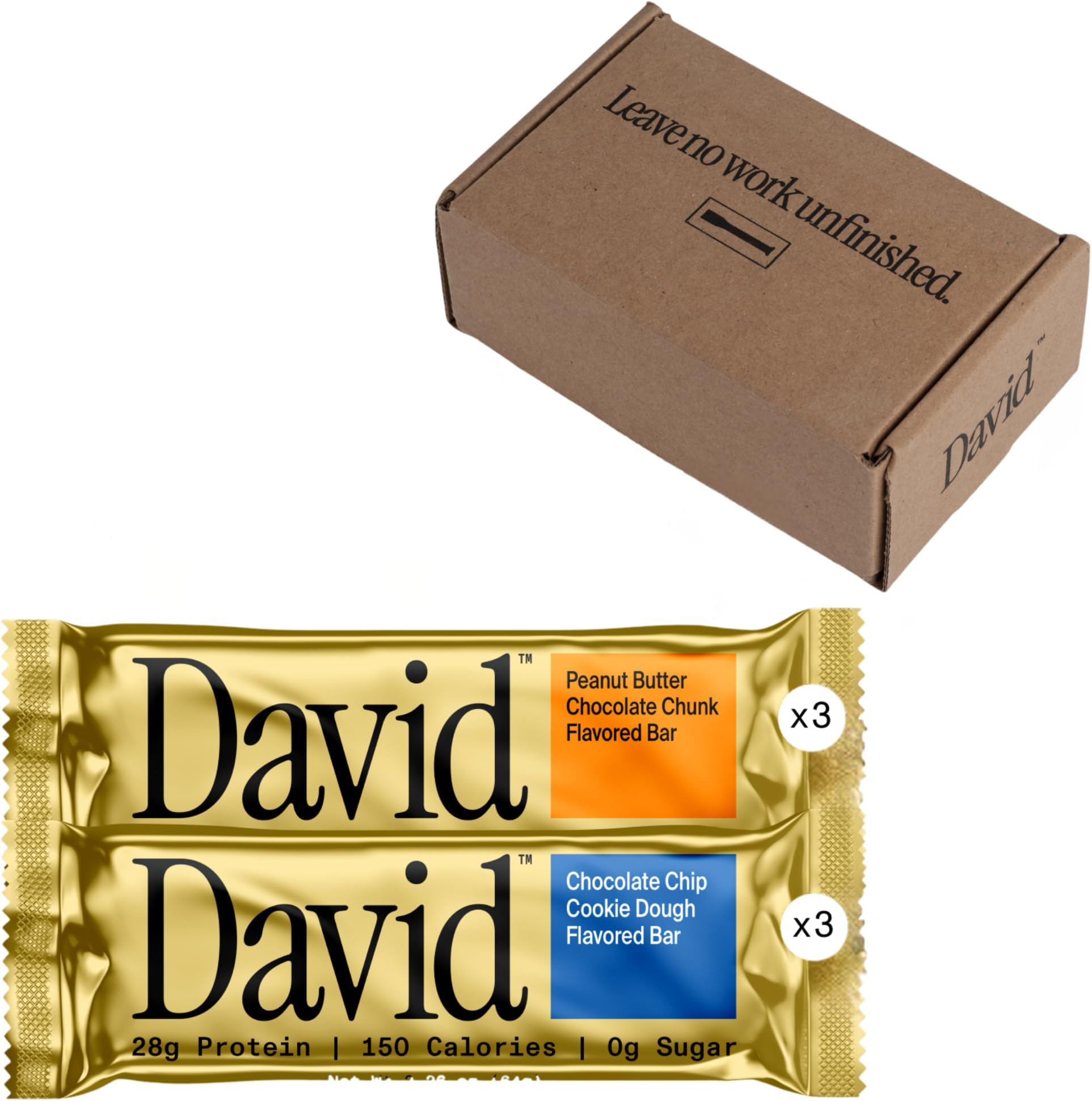 David High Protein Bars No Sugar - Sugar Free Protein Bars, Low Carb, Gluten Free - 28g of Protein, 150 Calories - David Bar On-The-Go Snack - Variety Pack (All Flavors), Pack of 6