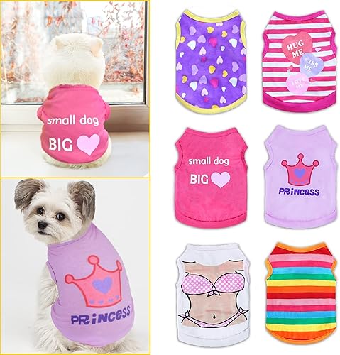 Miniatura 4 de DegGod 6 camisas de perro para perros pequeños y medianos, chaleco transpirable estampado para mascotas, ropa de verano para perro, camiseta suave