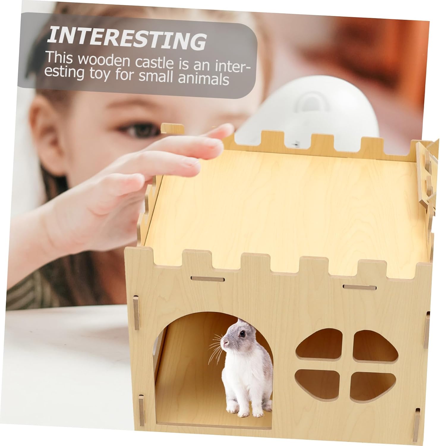 Wooden Rabbit Castle for Indoor Rabbits Bunny Castle Ladder Safe Odorless Hideout for Chinchilla Guinea Pigs