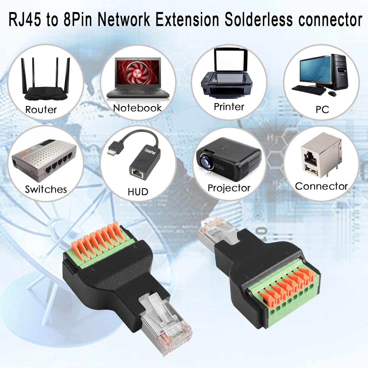 Produktbild von RJ45-auf-8-Pin Schraubklemmen-Adapter – Lötfrei, Abgeschirmt, Für Cat5–Cat7, T568B, Plug-and-Play Für Netzwerk-, Audio- Und Video-Projekte
