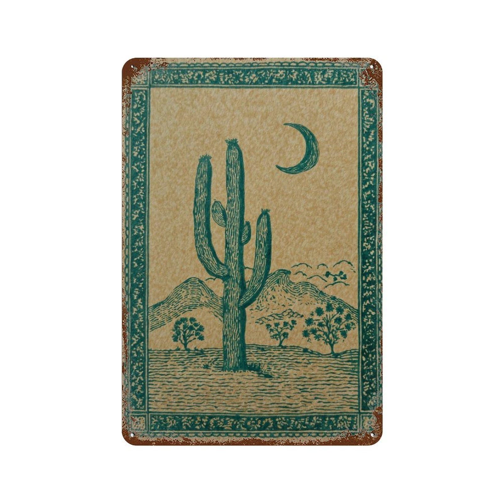 xiaoxiaoshen Cactus Moon Desert Landscape Western Wall Decor Art Metal Tin Poster Modern Home Decor Art Home Bar Shop Decorations Vintage Sign 30x20cm