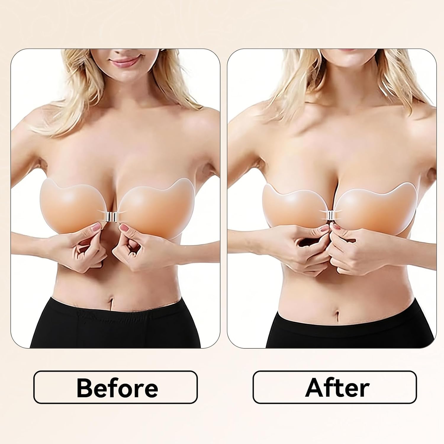 Silicone Push Up Sticky Bra - Invisible Backless Strapless Bra for Wedding Party, Reusable with Nipple Covers