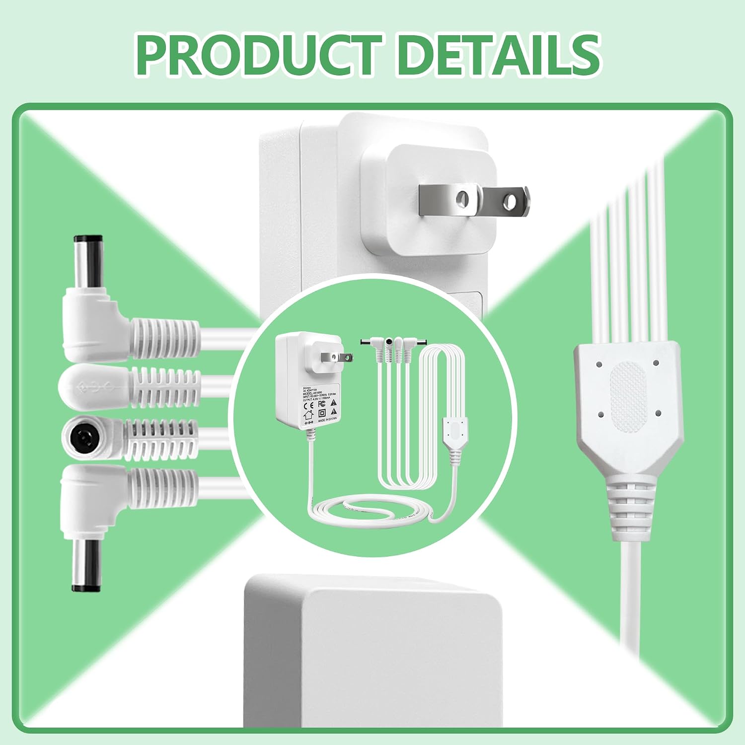 AC/DC 4.5V Power Adapter 4 Output Heads for Lemax Lighted Accessory 74254 94566 74707 74295 84428 44242 94565 94527 94563 44241 64517 74274, for Christmas Micro Lighting Building Decoration