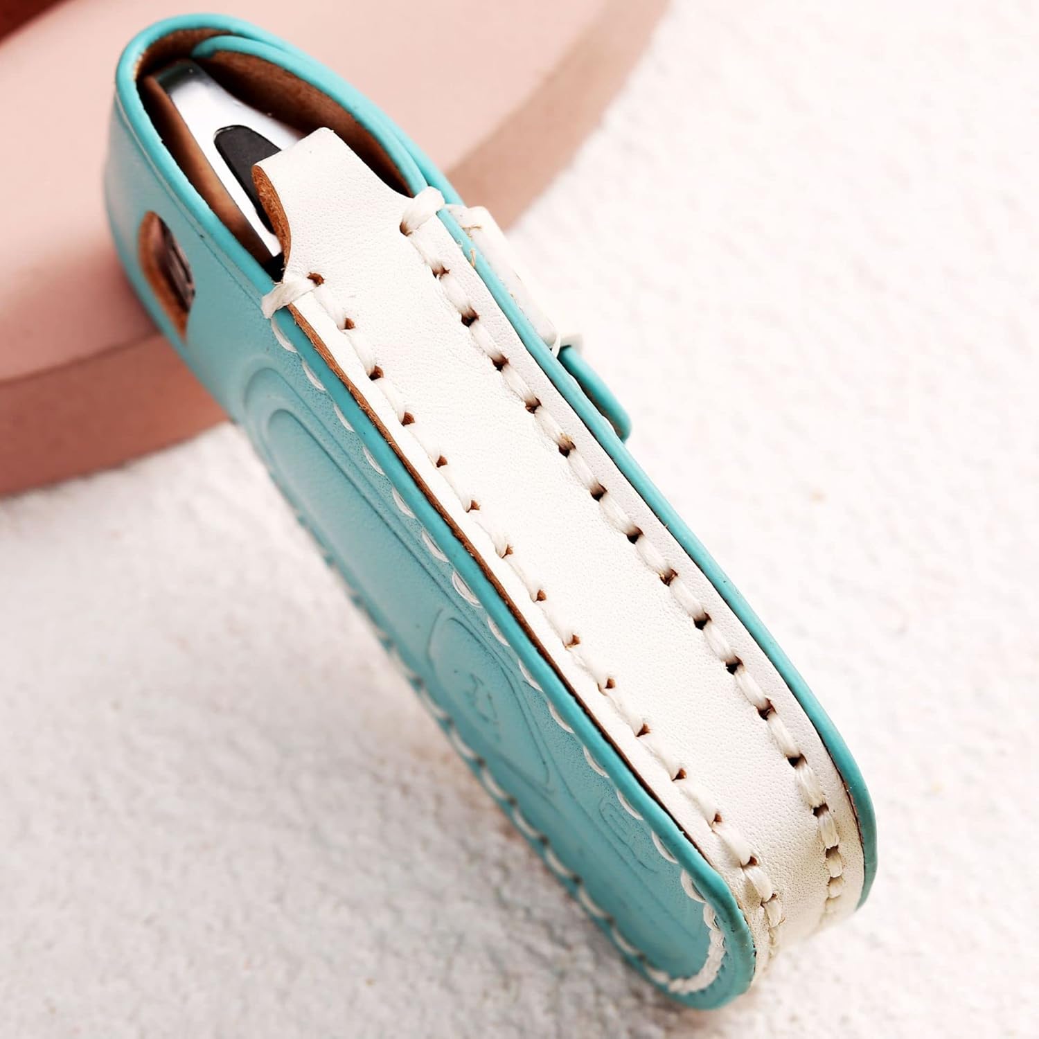 ontto for Audi Key Fob Cover Smart Remote Control Key Case with Keychain Leather Key Shell Fit for Audi A8 A6 A7 Q8 Q7 C8 E-Tron 2020 (Sky Blue)