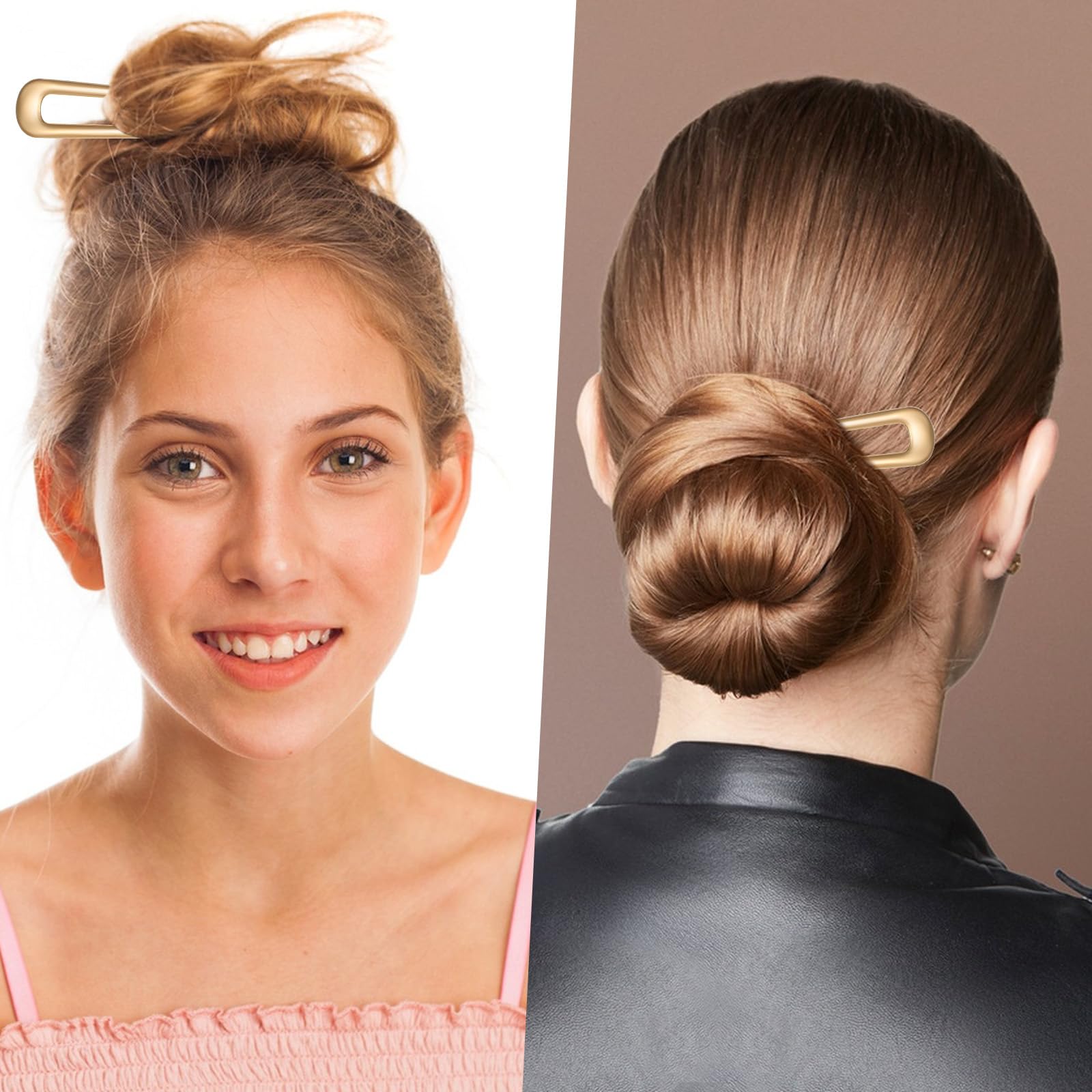 Heclia French Hair Pins 4PCS Large U Shaped Hairpins for Girls Women Metal Vintage French Twist Hair Pins for Bun Chignons Updos Elegant 2 Prong Sticks for Wedding Updo Hairstyles and Top Knots